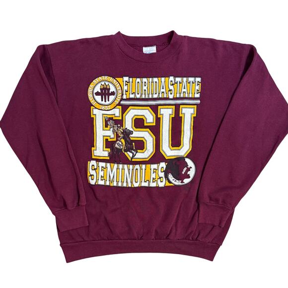 FSU Florida State Seminoles Sweatshirt Crewneck Tultex VTG 80s Maroon Unisex XL - Picture 1 of 11